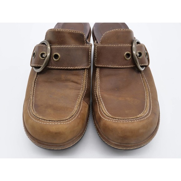 Ecco Mules Womens 8 Brown Leather Moc Toe Buckle Accent Slip On Casual Shoes - Picture 6 of 11